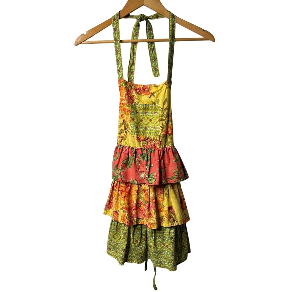 April Cornell Floral Patchwork Ruffle Apron Colorful 100% Cotton Cottagecore